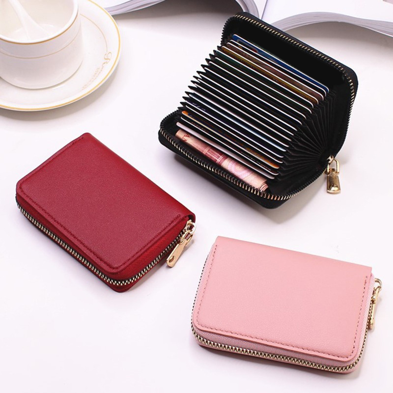 business card holder wallet women black pink blue red bank id card holder 20 bits card wallet case details 0