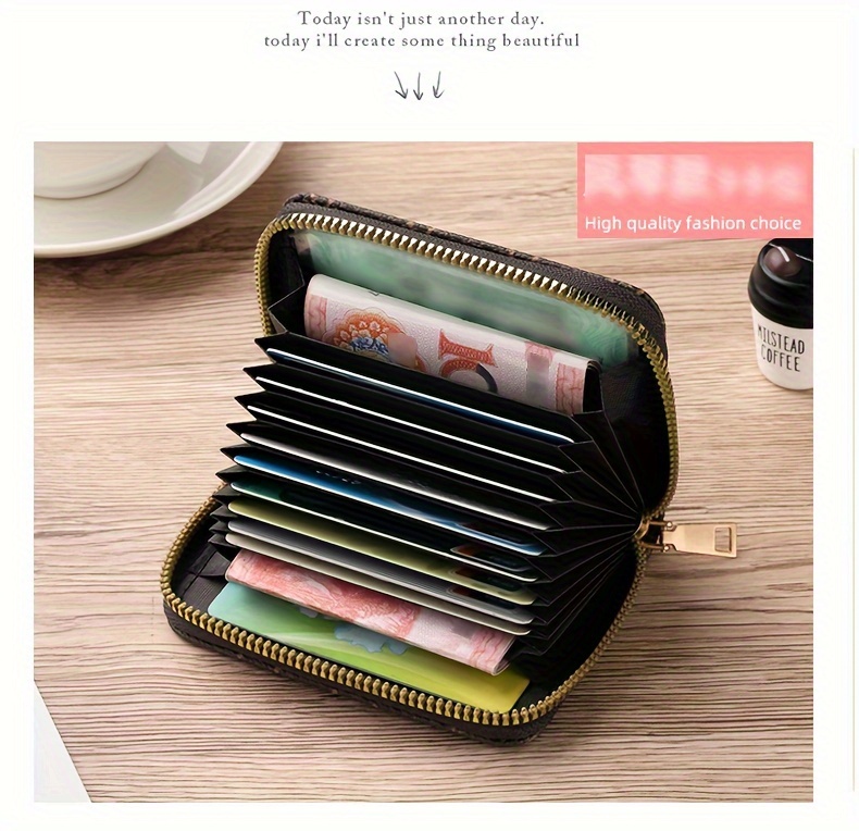 multi card slots short wallet zipper retro pattern coin purse womens classic textured credit card case details 12